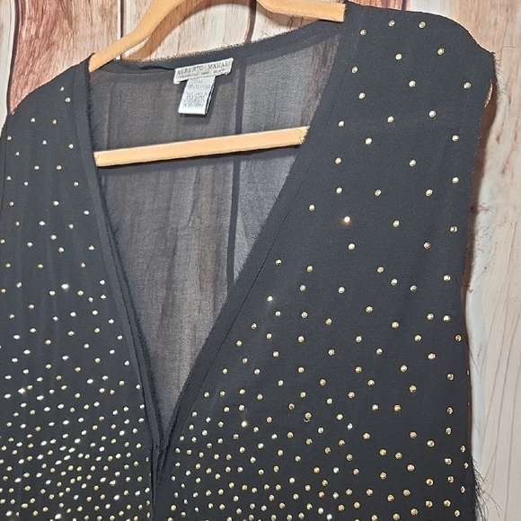 Alberto Makali Sheer Black Gold Studded Cardigan Vest Hook & Eye Closure Medium - Picture 3 of 7
